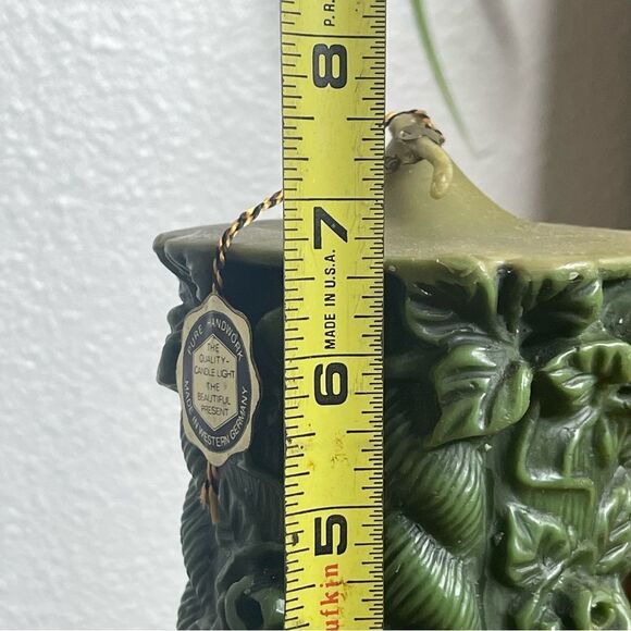 Vintage Large Green Carved German Bavarian Wax Pilar Candle 70s Vibes - Picture 13 of 14